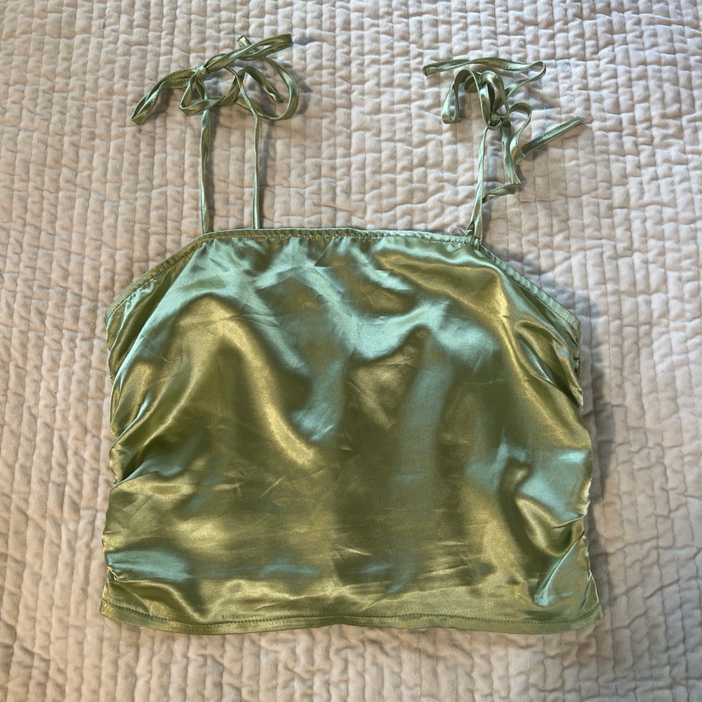 Green silk crop top